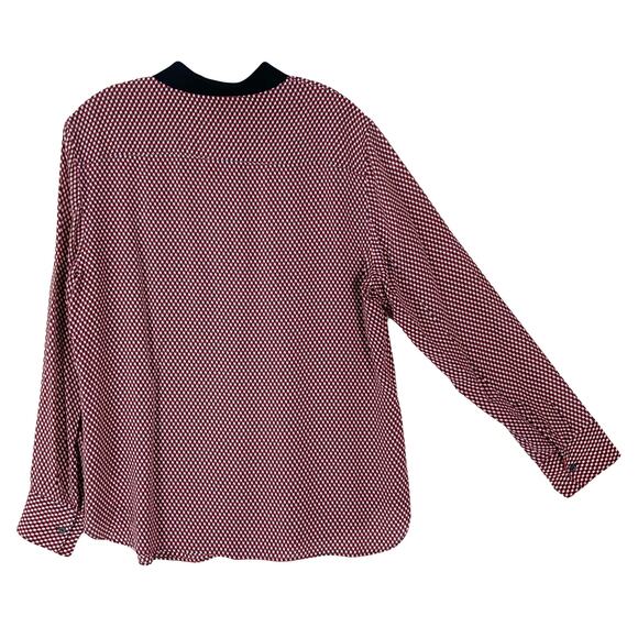 THEORY Button Shirt Women XL Silk Multi-Red Geo-Print Pocket Long-Slv “Rogene” - Picture 3 of 13